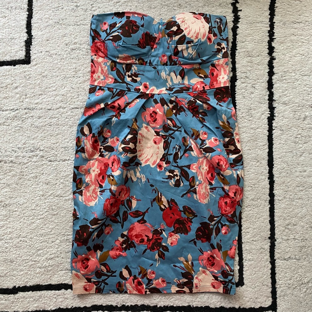 ICE DESIGN Australia Blue Floral Strapless Bustier Mini Bodycon Dress